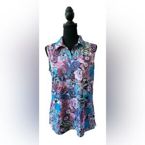 Nike: Tropical Blue and Pink Golf Polo with Notched Collar